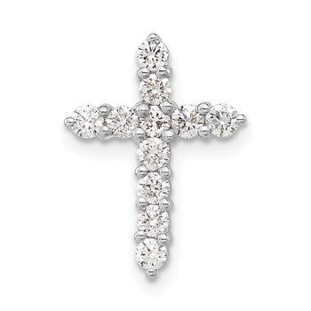 10k White Gold Polished Diamond Cross Chain Slide Pendant