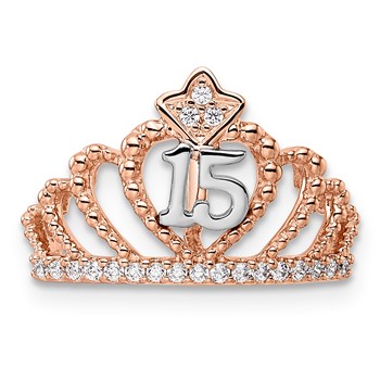 10K Tri-Color "15" Pendant w/Chain