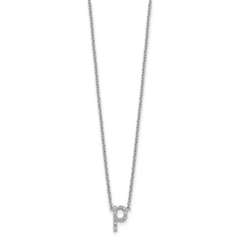 Sterling Silver Polished Diamond Initial p with 16" + 2 in ext Necklace — alternate view