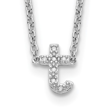 Sterling Silver Polished Diamond Initial t with 16" + 2 in ext Necklace