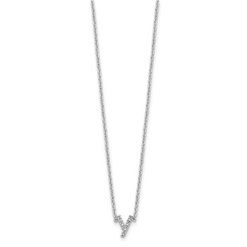 Sterling Silver Polished Diamond Initial y with 16" + 2 in ext Necklace — alternate view