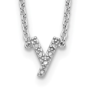 Sterling Silver Polished Diamond Initial y with 16" + 2 in ext Necklace
