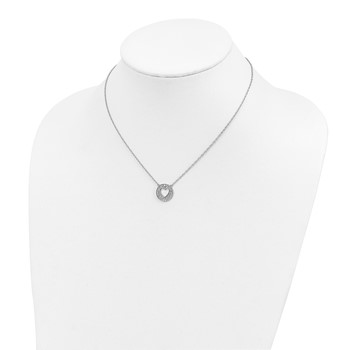 Sterling Silver Polished Diamond Heart in Circle with 2 in ext Necklace — alternate view