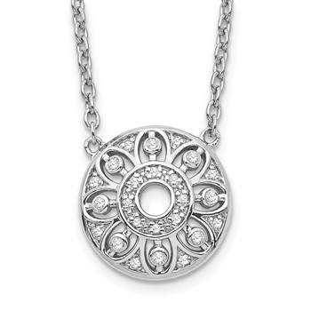Sterling Silver Polished and Diamond Floral Circle Necklace