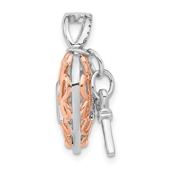 Sterling Silver and Rose-tone Diamond Heart with Key pendant — alternate view