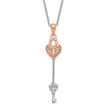 Sterling Silver & RG-Plated Diamond Heart & Key Pendant Necklace
