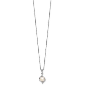 SS Pearl and Diamond Pendant with Chain — alternate view