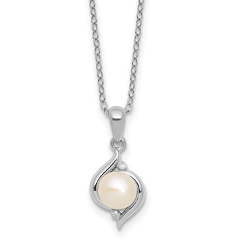 SS Pearl and Diamond Pendant with Chain