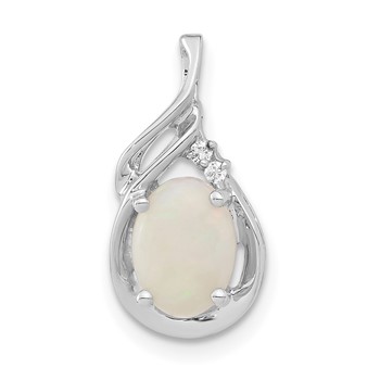 10k White Gold Oval Created Opal & Diamond Teardrop Chain Slide Pendant