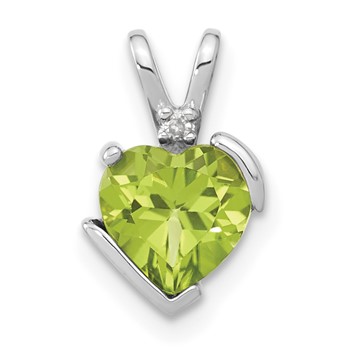 Sterling Silver Peridot and Diamond Heart Chain Slide