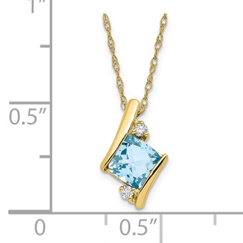 10ky Dark Aquamarine and Diamond Pend Necklace - Stone: AA, Mel:F53 — alternate view