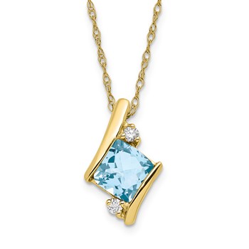 10ky Dark Aquamarine and Diamond Pend Necklace - Stone: AA, Mel:F53