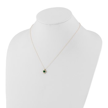 10ky Polished Created Emerald & Diamond Heart Necklace — alternate view