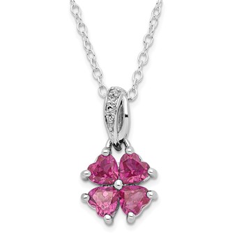 Sterling Silver Polished Created Ruby & CZ Heart Clover Necklace