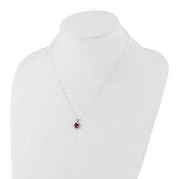 Sterling Silver Polished Cushion Created Ruby & CZ Necklace — alternate view