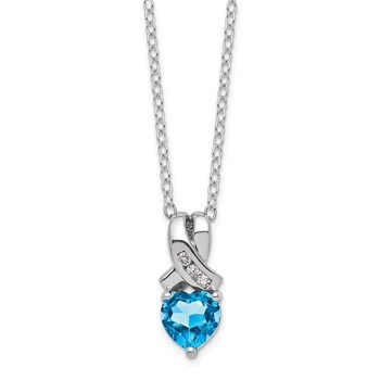 SS Blue Topaz and Diamond Pend Necklace