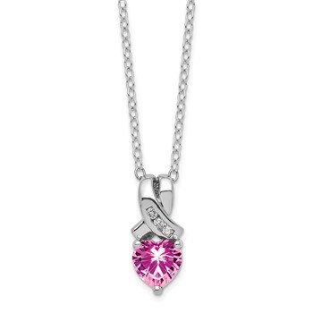 SS Created Pink Sapphire and Diamond Necklace