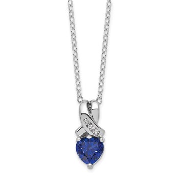 SS Created Sapphire and Diamond Pend Necklace