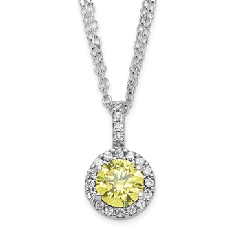 Sterling Silver Rhodium-plated Diamonore Yellow and White Halo Necklace