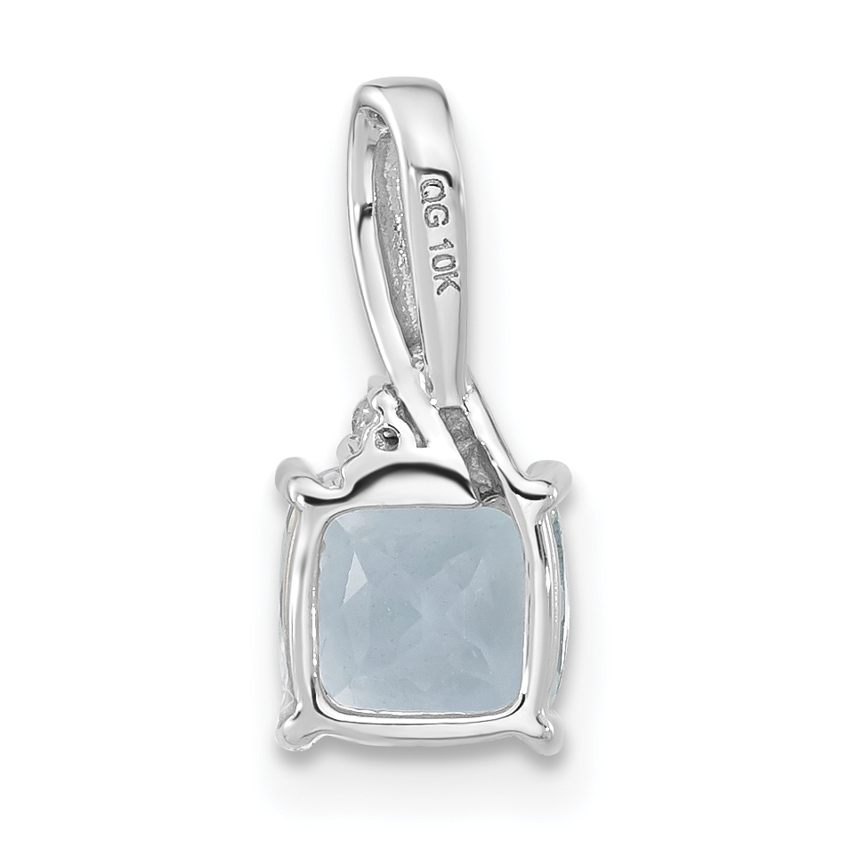 Diamond Checkerboard Aquamarine Pendant Charm Real 10k White Gold 14.3x6.2mm detailed image 3