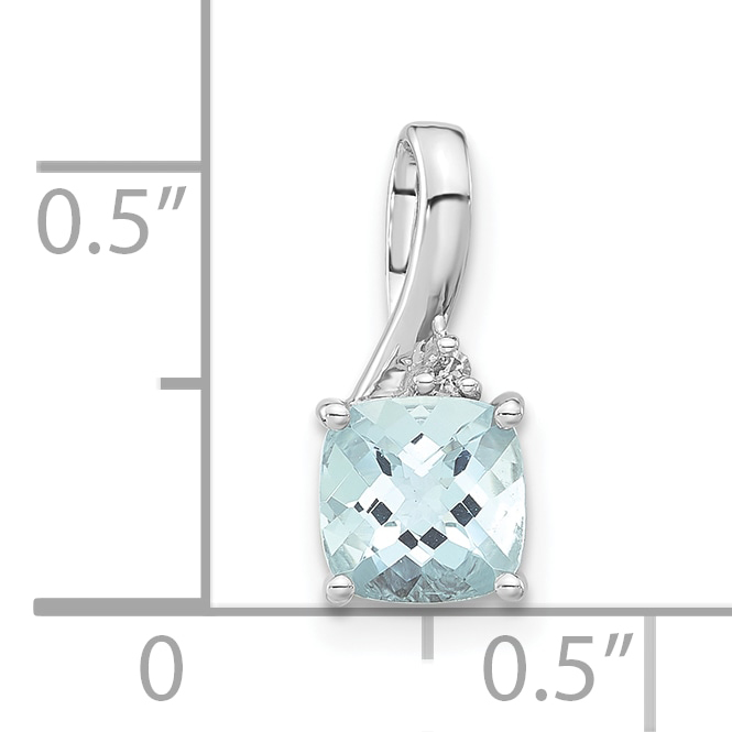 Diamond Checkerboard Aquamarine Pendant Charm Real 10k White Gold 14.3x6.2mm detailed image 4