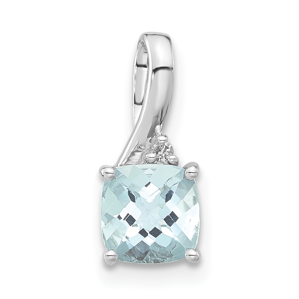 Diamond Checkerboard Aquamarine Pendant Charm Real 10k White Gold 14.3x6.2mm main product image