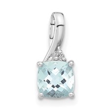 Image of 10k White Gold Checkerboard Aquamarine & Diamond Chain Slide