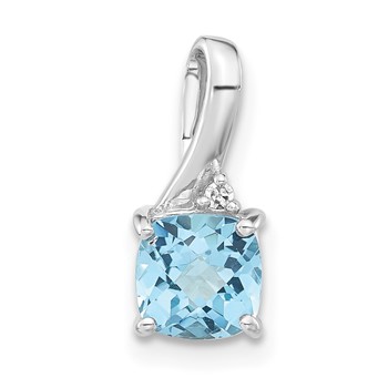 10k White Gold Checkerboard Blue Topaz & Diamond Chain Slide