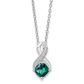 SS Created Alexandrite and Diamond Pendant Necklace