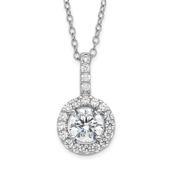 Sterling Silver Rhodium-plated Diamonore Drop Halo Necklace