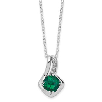 SS Cushion Checkerboard Created Emerald and Diamond Pend Necklace