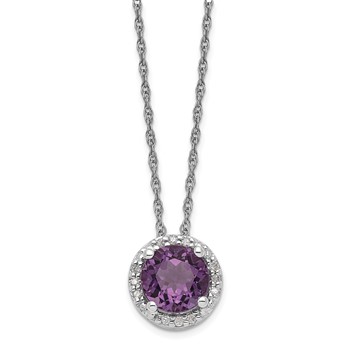 Sterling Silver Amethyst and Diamond Necklace