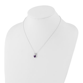 Sterling Silver Polished Amethyst & Diamond Heart Necklace — alternate view