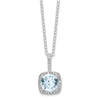 Sterling Silver Aquamarine and Diamond Necklace