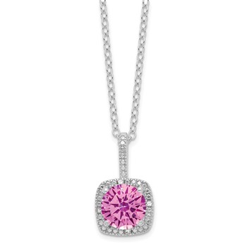 SS Created Pink Sapphire & Diamond Pend