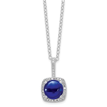 SS Created Sapphire and Diamond Necklace