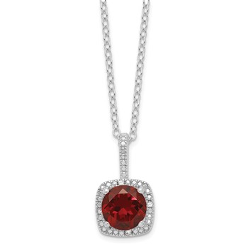 SS Garnet and Diamond Pend Necklace