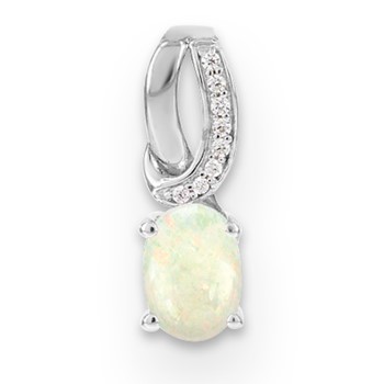 SS Created Opal & Diamond Pendant
