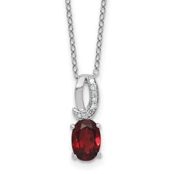 SS Garnet and Diamond Pend Necklace