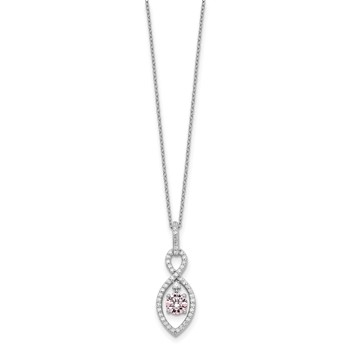 Sterling Silver Pink and Clear CZ FAncy Pendant Necklace — alternate view