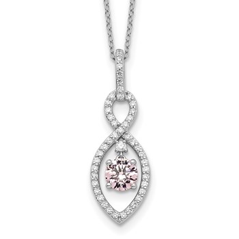 Sterling Silver Pink and Clear CZ FAncy Pendant Necklace