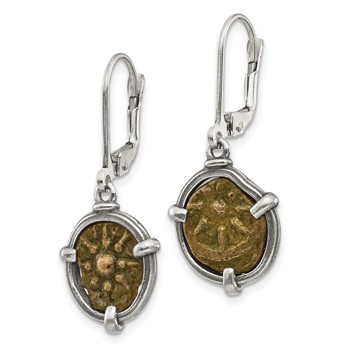 Ancient Coins Sterling Silver and Bronze Antiqued Widow's Mite Coin Leverback Dangle Earrings with a Certificate of Authenticity — alternate view