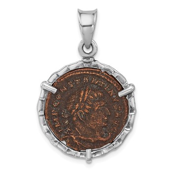 Ancient Coins Sterling Silver and Bronze Antiqued Roman Constantine l Coin Pendant with a Certificate of Authenticity