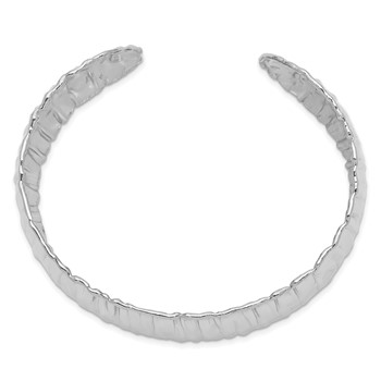 Sterling Silver Rhodium-plated Polish Textured 31.5mm Cuff Bangle — alternate view