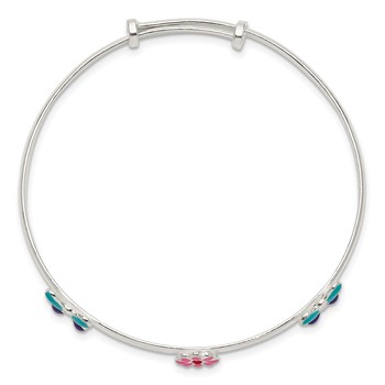 Sterling Silver Enameled Flower & Butterfly Adjustable Children's Bangle — alternate view