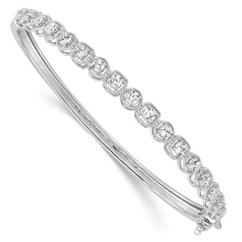 Sterling Shimmer Sterling Silver Rhodium-plated 17 Stone CZ Hinged Bangle Bracelet
