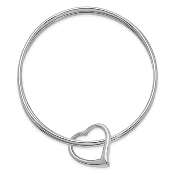 Sterling Silver Rhodium-plated Polished 3 Piece Heart Slip On Bangle — alternate view