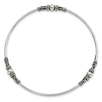 Sterling Silver Antiqued Beaded Slip On Bangle — alternate view