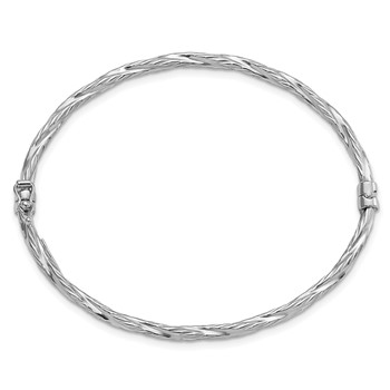 Sterling Silver Rhod-platd Textured 3mm Twisted Hinged Bangle — alternate view