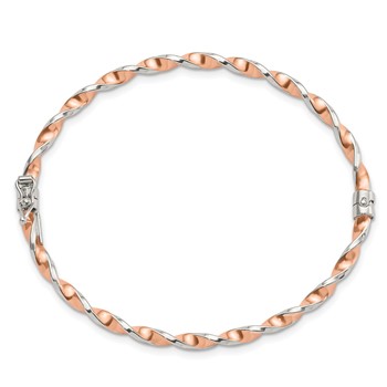 Sterling Silver Rose-tone Polished Twisted 3mm Hinged Bangle — alternate view